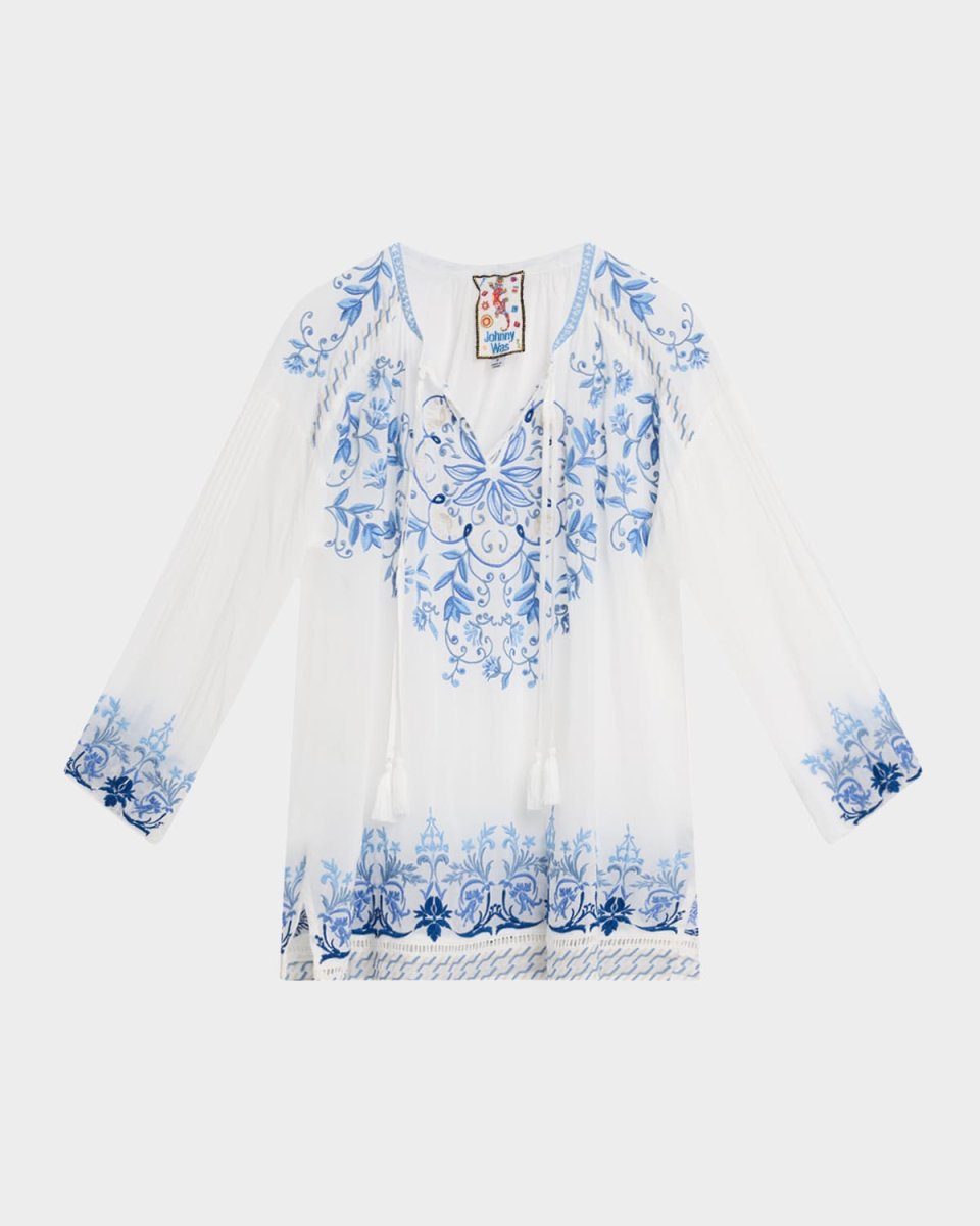 Margot Floral-Embroidered Georgette Blous